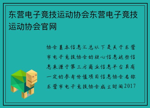 东营电子竞技运动协会东营电子竞技运动协会官网